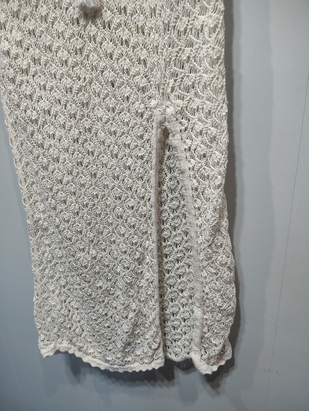 Aerie White Crochet Maxi Skirt Boho Beach Cover Up Drawstring Slit Size L Cotton - Picture 5 of 8